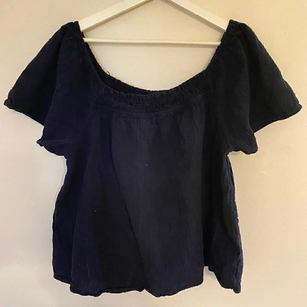 Time and Tru XL 100% Cotton Navy Blue Short Sleeve Blouse